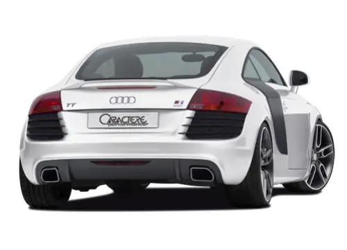 Akční Cena CARACTERE kompletní zadní nárazník pro Audi TT (8J) Coupe / Roadster r.v. od 2007 (bez APS), varianta včetně koncového tlumiče s koncovkami na obou stranách pro motory 2,0L Turbo, 3,2L V6, 2,0TDI Quattro