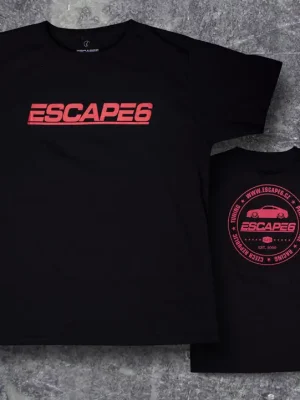 Escape6 černé unisexové tričko s červeným potiskem na hrudi i na zádech, velikost L Ihned K Objednání