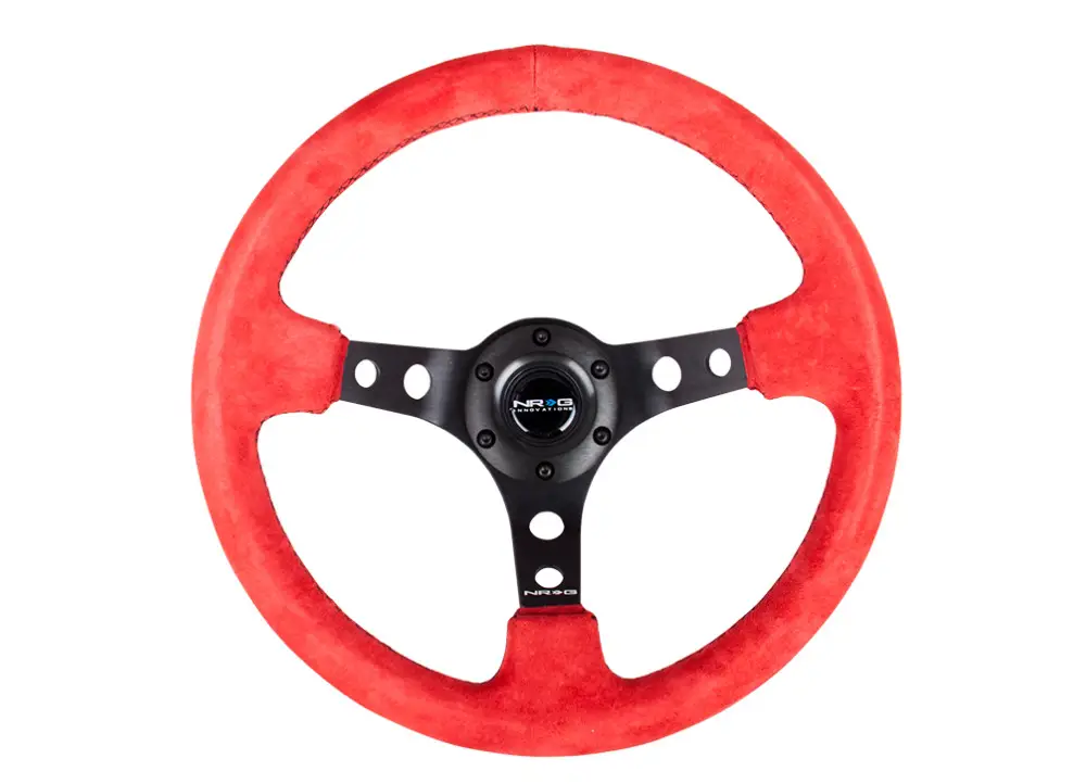 NRG Innovations sportovní volant Deep dish 350mm v semišovém provedení, barva černá s fialovým středem a středovým proužkem Vrácení Zdarma