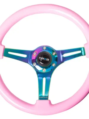 Výprodej NRG Innovations sportovní dřevěnný volant Deep Dish Wood Grain s průměrem 350mm, s NeoChrome středem, barva růžová
