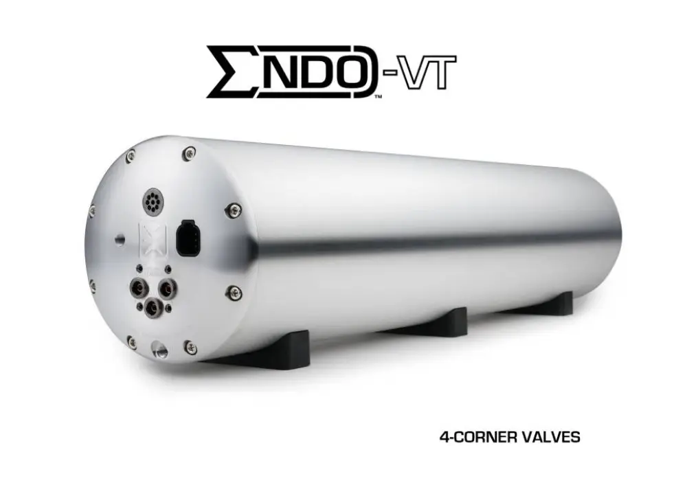 AccuAir ENDO systém zahrnující nádoby, nádoby s ventilovou jednotkou, příp. i s integrovaným kompresorem, vybavení 19 l nádoba s ventilovou jednotkou 4-corner ENDO-VT, barva nádoby Broušená Autentický