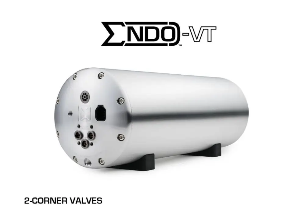 AccuAir ENDO systém zahrnující nádoby, nádoby s ventilovou jednotkou, příp. i s integrovaným kompresorem, vybavení 11,5 l nádoba s ventilovou jednotkou 2-corner ENDO-VT, barva nádoby Broušená Hit Sezóny