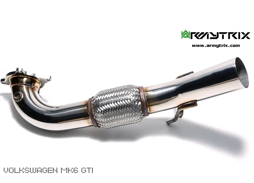 Armytrix nerezový vysoce průchozí downpipe bez katalyzátoru + sekundární downpipe s odstíněním lambda sondy (cat simulator) (76mm) pro Volkswagen Golf 6 GTI 2.0 Turbo (2008-2013) Levný