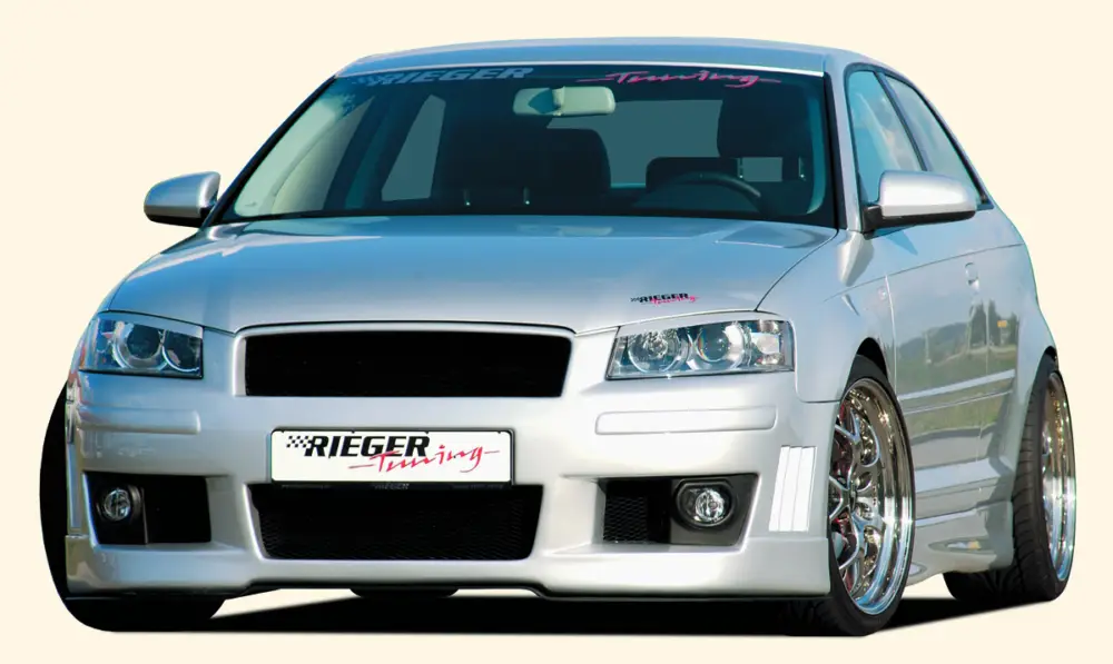 Rieger přední nárazník pro Audi A3 8P 3-dvéř. před faceliftem, plast ABS bez povrchové úpravy, s držáky a kryty originálních mlhových světel, vč. integrované masky, s žebrováním Pouze Dnes