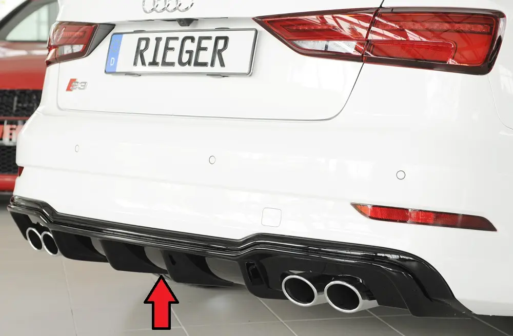 Sezónní Sleva Rieger vložka zadního nárazníku pro Audi A3 S3 8V 3-dvéř. (convertible 8V7), 5-dvéř. (sedan 8VS) po faceliftu, plast ABS lakovaný do černé lesklé barvy, pro orig. dvojité koncovky na obou stranách 4x90x72 mm
