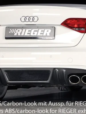 Zlevněný Rieger spoiler pod zadní nárazník pro Audi A4 B8, B81 avant, sedan před faceliftem r.v. 11/07-12/11, plast ABS bez povrchové úpravy, S-Line, pro koncovku vlevo