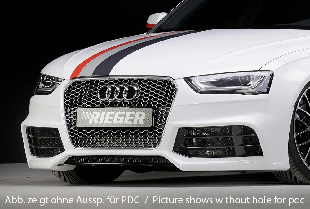 Rieger přední nárazník pro Audi A4 B8, B81 avant, sedan po faceliftu, plast ABS bez povrchové úpravy, pouze pro masku RS4, pro vozy s parkovacím asistentem (PDC) Bezpečná Platba