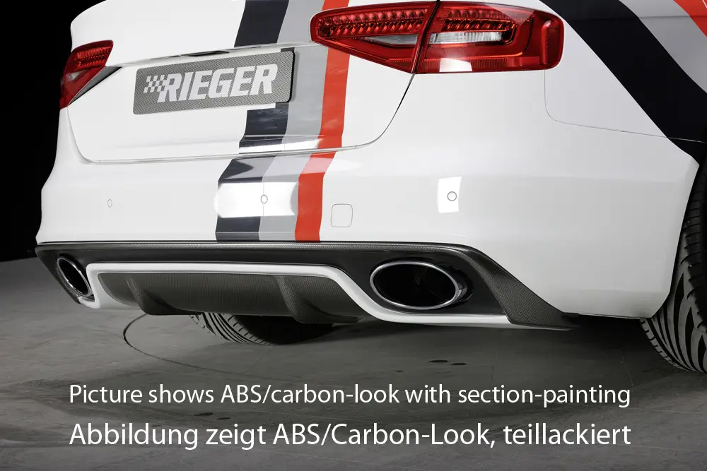 Rieger vložka zadního nárazníku pro Audi A4 B8, B81 avant, sedan po faceliftu, plast ABS s povrchovou úpravou Carbon-Look Akční Cena