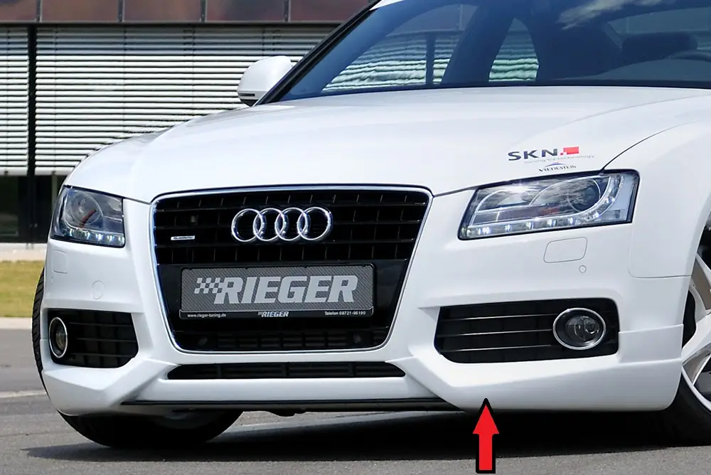 Akce Rieger spoiler pod přední nárazník pro Audi A5 B8, B81 kabriolet, kupé, Sportback před faceliftem, r.v. 06/07-07/11, plast ABS bez povrchové úpravy, S-Line