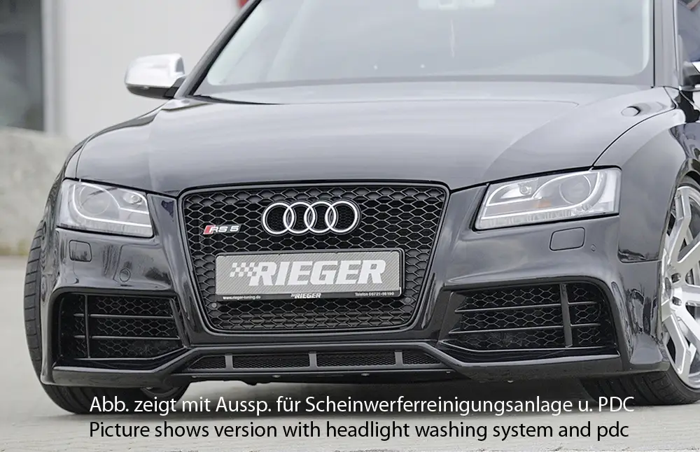 Poslední Šance Rieger přední nárazník pro Audi A5 B8, B81 kabriolet, kupé, Sportback před faceliftem, plast ABS bez povrchové úpravy, pro vozy bez ostřikovačů světlometů a parkovacího asistenta (PDC)