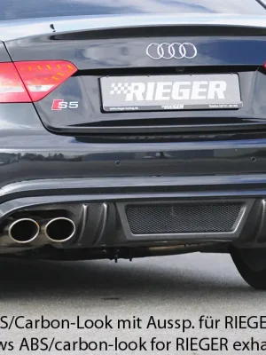 Značkový Rieger vložka zadního nárazníku pro Audi A5 B8, B81 Sportback před faceliftem, plast ABS bez povrchové úpravy, S-Line, pro orig. dvojité koncovky na obou stranách