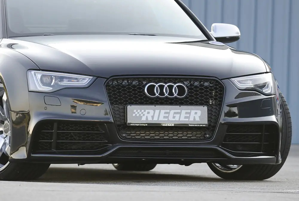 Zlevněný Rieger přední nárazník pro Audi A5 S5 B8, B81 kabriolet, kupé, Sportback po faceliftu, plast ABS bez povrchové úpravy, pro vozy s ostřikovači světlometů a parkovacím asistentem (PDC)