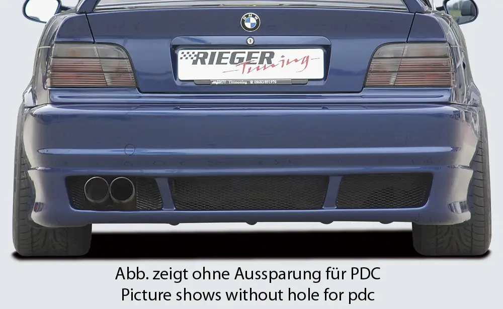 Rieger zadní nárazník pro BMW řada 3 E36 kabriolet, kupé, sedan, touring, plast ABS bez povrchové úpravy, pro vozy s parkovacím asistentem (PDC) Objednat Nyní