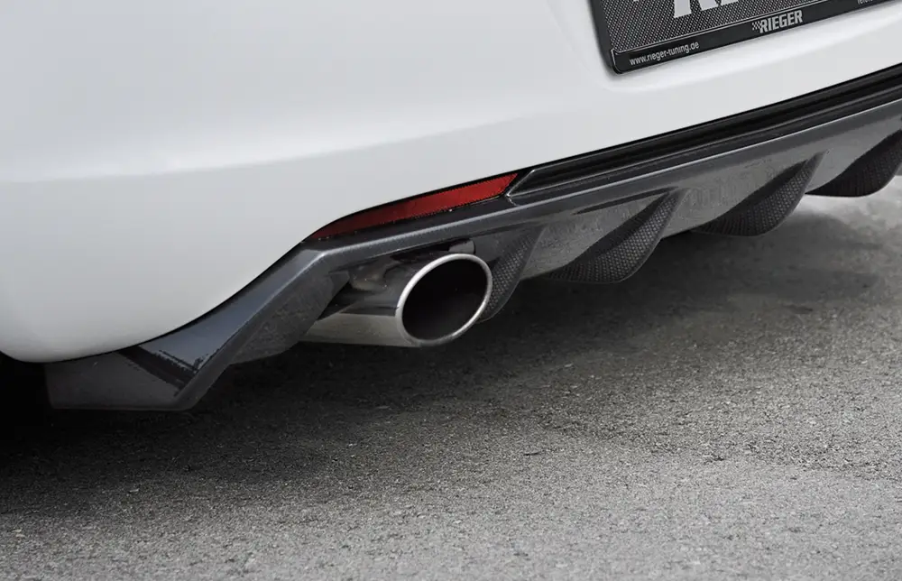 Vysoce Kvalitní Rieger vložka zadního nárazníku pro Opel Astra J 5-dvéř., hatchback před faceliftem, plast ABS s povrchovou úpravou Carbon-Look, pro sportovní koncovku vlevo 140x90 mm