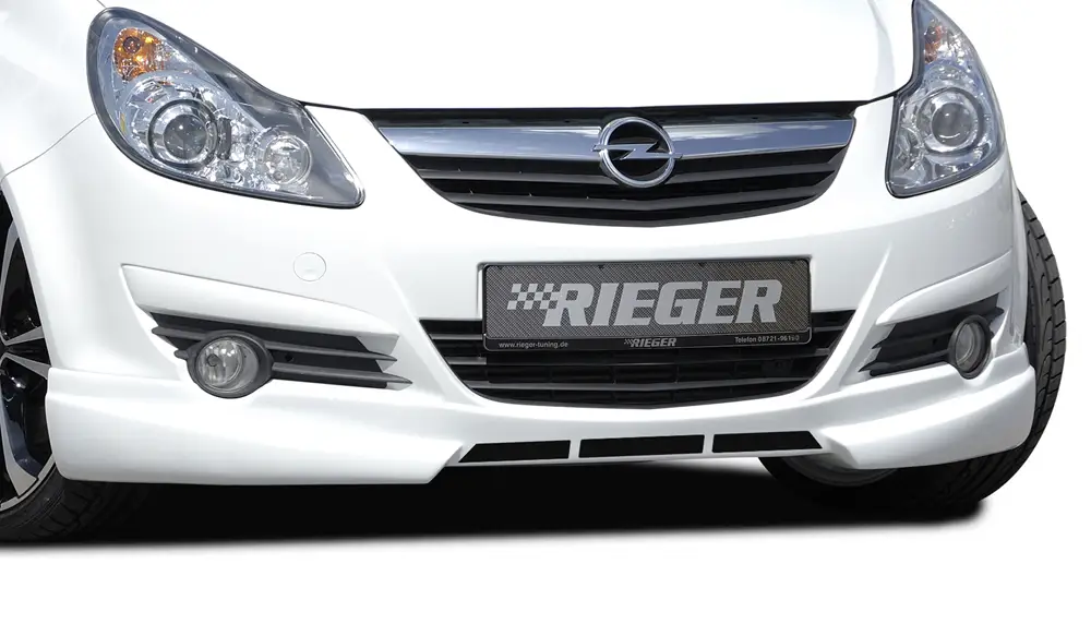 Rieger spoiler pod přední nárazník pro Opel Corsa D 3-dvéř., 5-dvéř. před faceliftem, r.v. 07/06-12/10, plast ABS bez povrchové úpravy, s žebrováním Expresní Doručení
