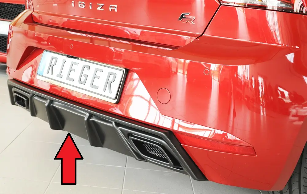 Rieger vložka zadního nárazníku pro Seat Ibiza KJ 5-dvéř., plast ABS bez povrchové úpravy, pro orig. výfukový systém Novinka