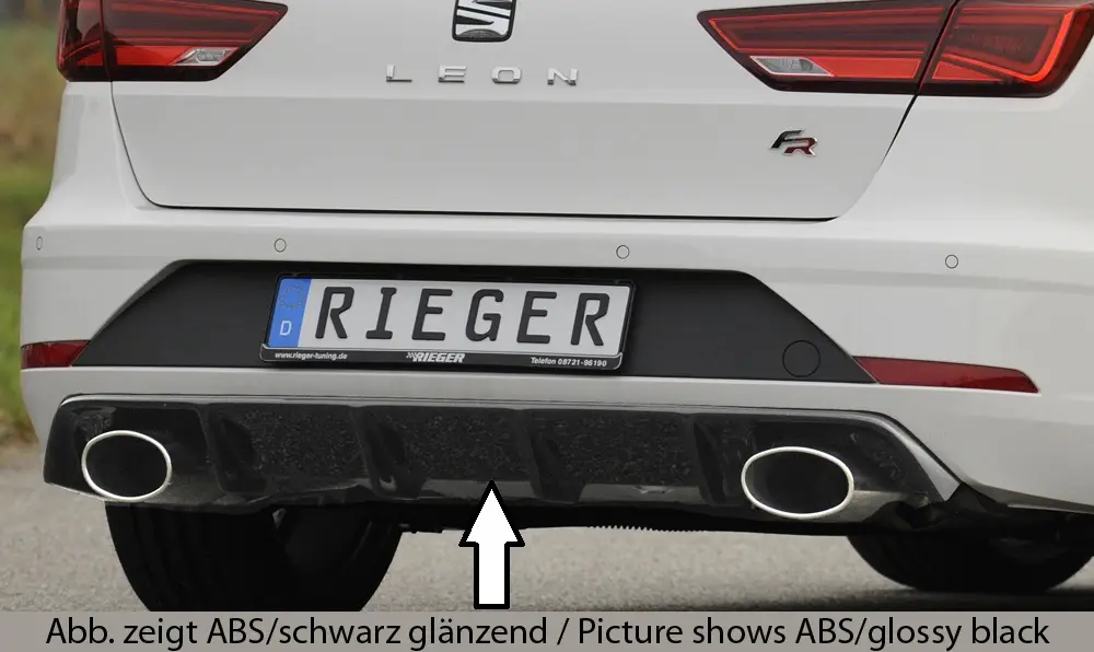 Rieger vložka zadního nárazníku pro Seat Leon FR 5F 5-dvéř. (ST/Combi) po faceliftu, plast ABS bez povrchové úpravy, pro sportovní koncovky na obou stranách 152x95 mm Časově Omezené