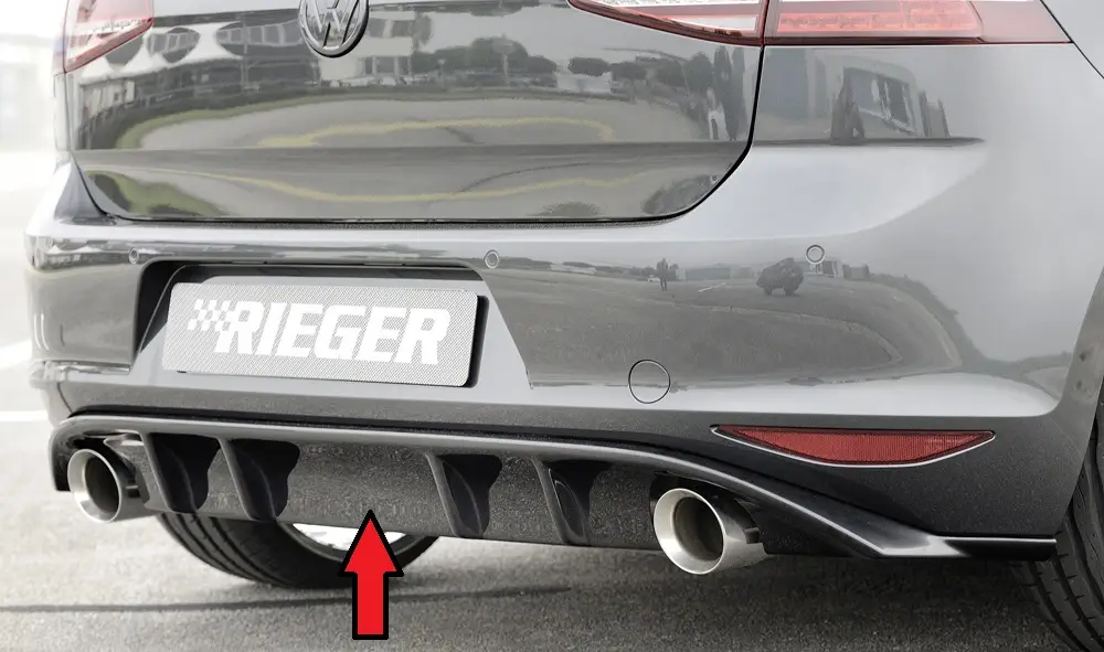 Rieger vložka zadního nárazníku pro Volkswagen Golf 7 vč. GTI, GTI Clubsport 3-dvéř., 5-dvéř. před faceliftem, plast ABS lakovaný do černé lesklé barvy, pro sportovní koncovky na obou stranách 100 mm Časově Omezené