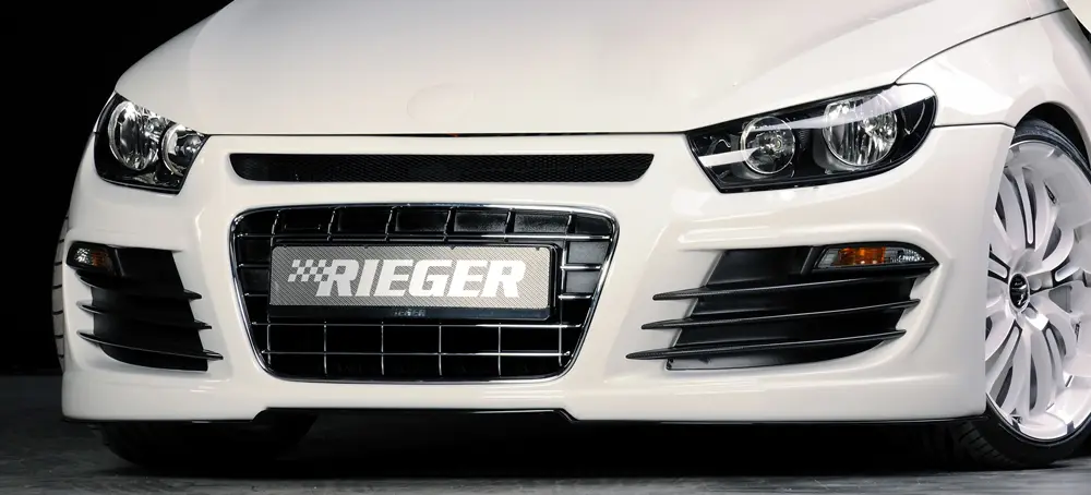Ověřený Rieger přední nárazník pro Volkswagen Scirocco 3 13 2-dvéř. před faceliftem, plast ABS bez povrchové úpravy, pro vozy bez ostřikovačů předních světlometů
