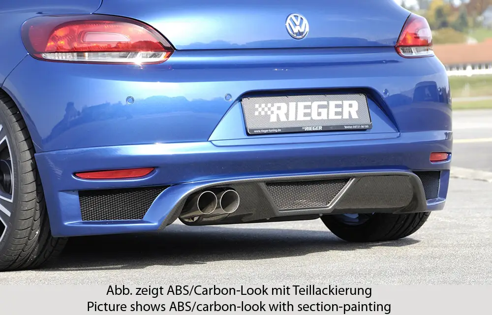 Rieger spoiler pod zadní nárazník pro Volkswagen Scirocco 3 13 2-dvéř. před faceliftem r.v. 08/08-04/14, plast ABS s povrchovou úpravou Carbon-Look, pro dvojitou koncovku vlevo Nejlepší Volba
