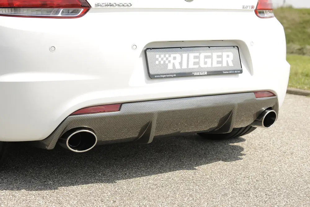 Vysoce Kvalitní Rieger vložka zadního nárazníku pro R-Line zadní nárazník pro Volkswagen Scirocco R 13 2-dvéř. vč. faceliftu, plast ABS s povrchovou úpravou Carbon-Look, pro orig. koncovky na obou stranách