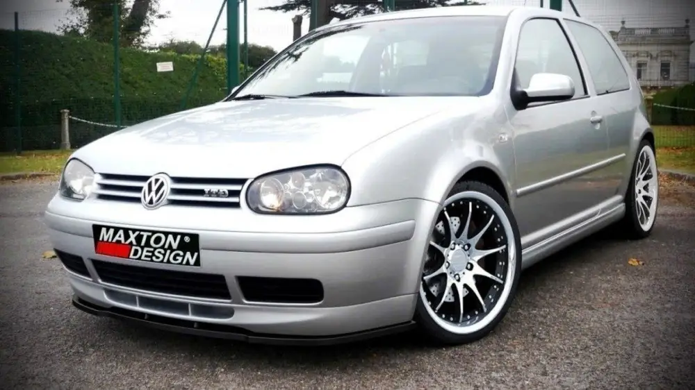 Maxton Design spoiler pod přední nárazník pro Volkswagen Golf Mk4, černý lesklý plast ABS, černý lesklý plast ABS Zlevněný