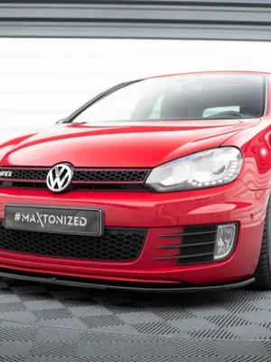 Značkový Maxton Design spoiler pod přední nárazník ver.2 pro Volkswagen Golf GTI Mk6, černý lesklý plast ABS