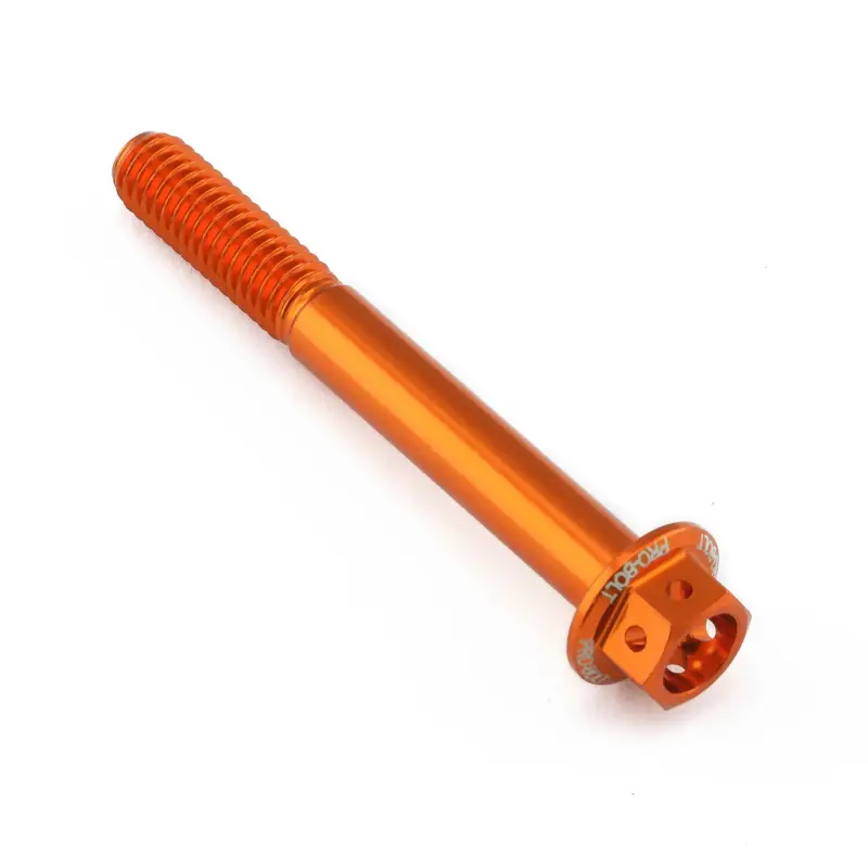Pro-Bolt hliníkový šroub s šestihrannou hlavou 12 mm, závitem M6 x 1,00 mm a délkou závitu 50 mm, barva: oranžová Omezená Nabídka