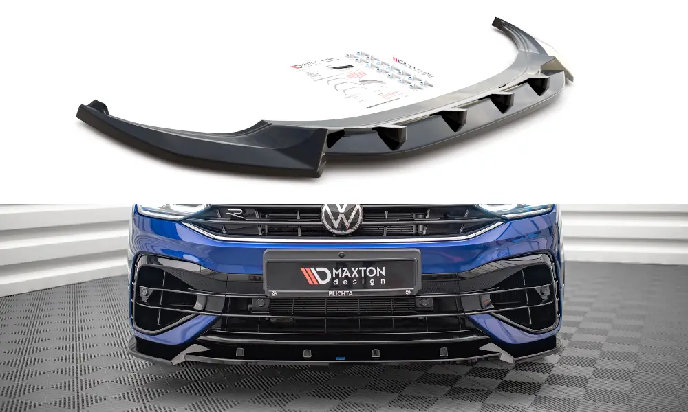 Nejprodávanější Maxton Design spoiler pod přední nárazník ver.2 pro Volkswagen Tiguan R Mk2 Facelift, černý lesklý plast ABS