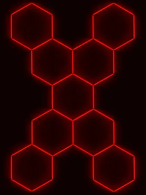 Kompletní LED hexagonové svítidlo červené, rozměr 9 elementů 246 x 386 cm tvar X Horká Nabídka
