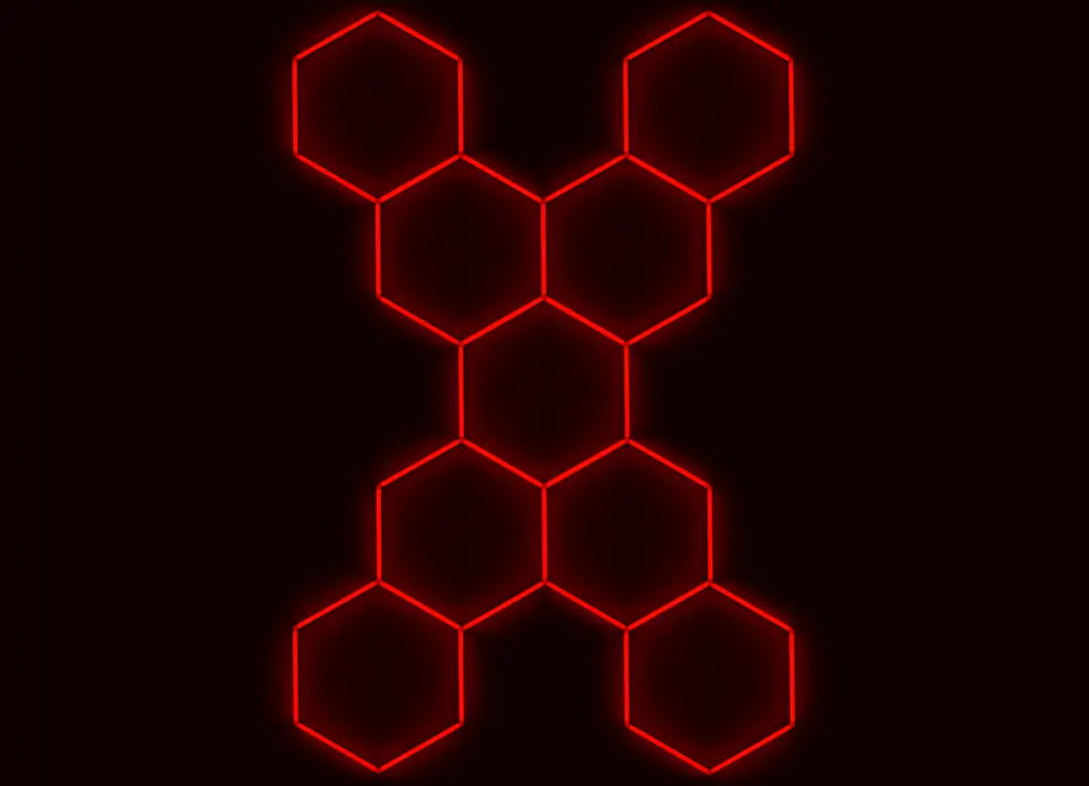 Kompletní LED hexagonové svítidlo červené, rozměr 9 elementů 246 x 386 cm tvar X Horká Nabídka
