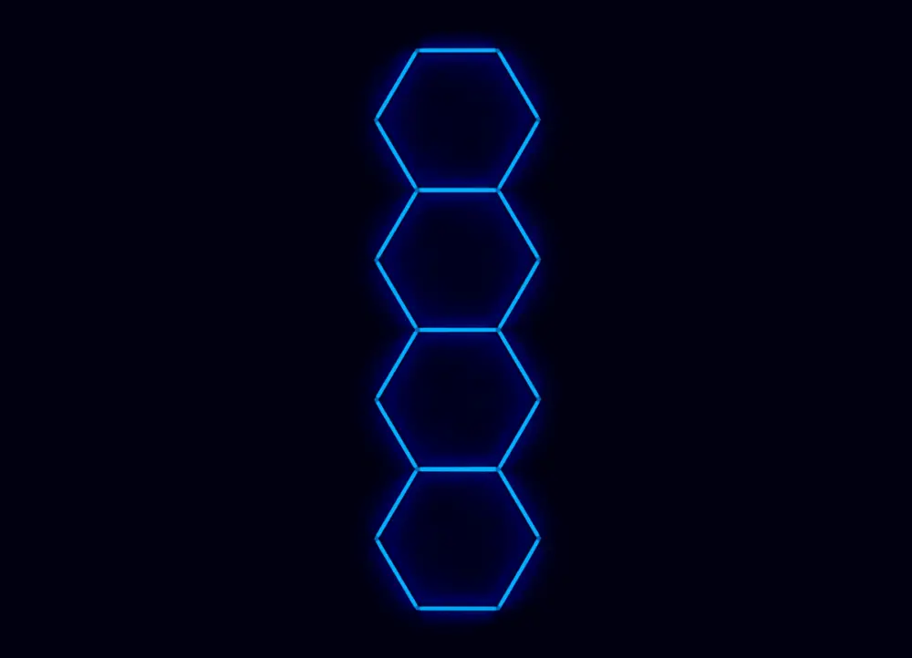 Cenově Výhodný Kompletní LED hexagonové svítidlo modré, rozměr 4 elementy 97 x 327 cm
