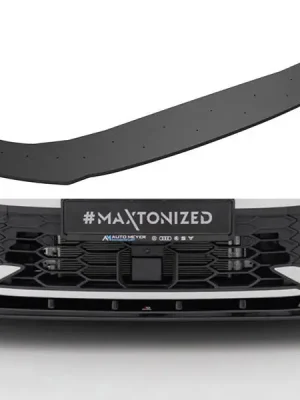 Autentický Maxton Design "Street Pro" spoiler pod přední nárazník ver.2 pro Volkswagen Golf GTI Mk8 Facelift, plast ABS bez povrchové úpravy, s černou a červenou linkou