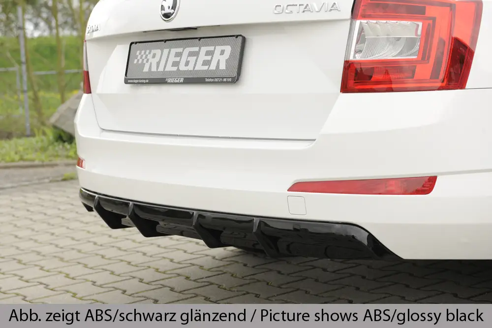 Aktuální Rieger vložka zadního nárazníku pro Škoda Octavia 5E combi, sedan vč. faceliftu, ABS plast Carbon-Look, pro vozy s parkovacím asistentem PDC