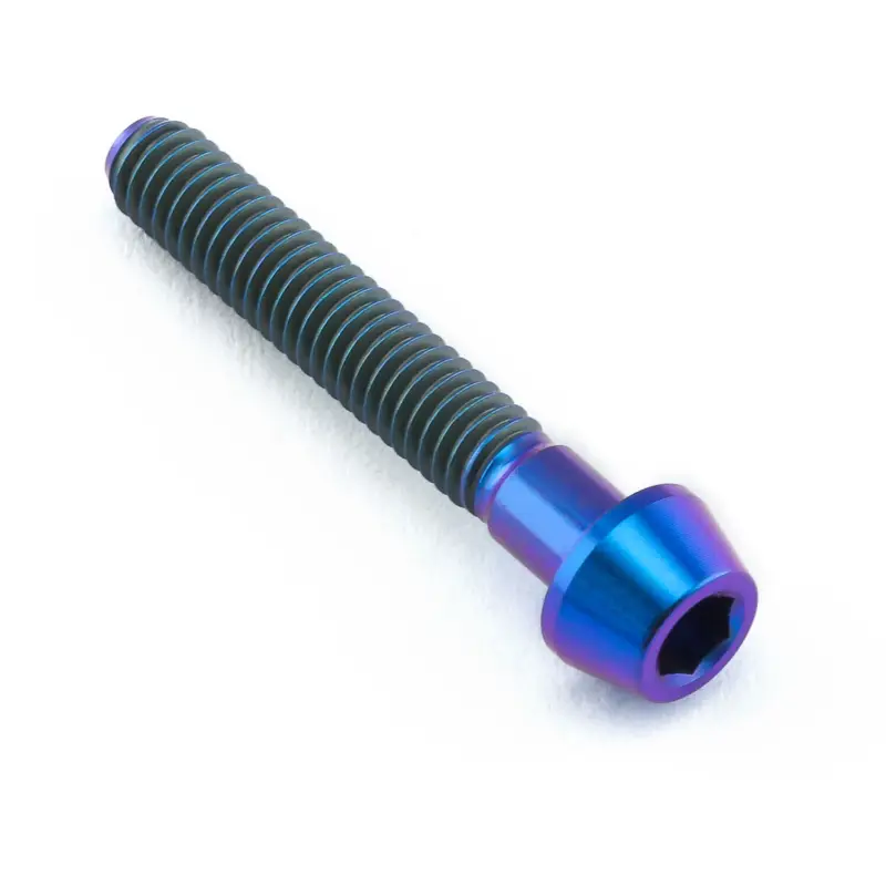 Levný Pro-Bolt titanový inbusový šroub s kónusovou hlavou se závitem M4 x 0,70 mm a délkou 25 mm, barva opálená fialová