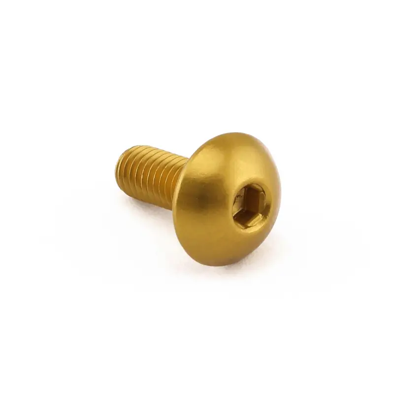Sleva Pro-Bolt hliníkový inbusový šroub s vypouklou hlavou o průměru 12 mm se závitem M5 x 0,80 mm a délkou závitu 12 mm, barva zlatá