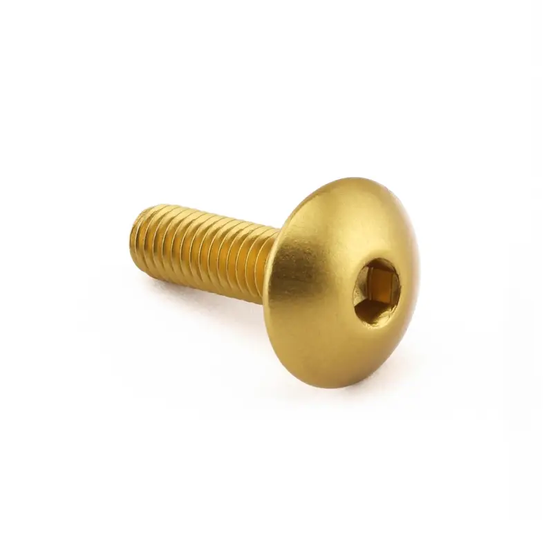 Pro-Bolt hliníkový inbusový šroub s vypouklou hlavou o průměru 16 mm se závitem M6 x 1,00 mm a délkou závitu 20 mm, barva zlatá Sleva