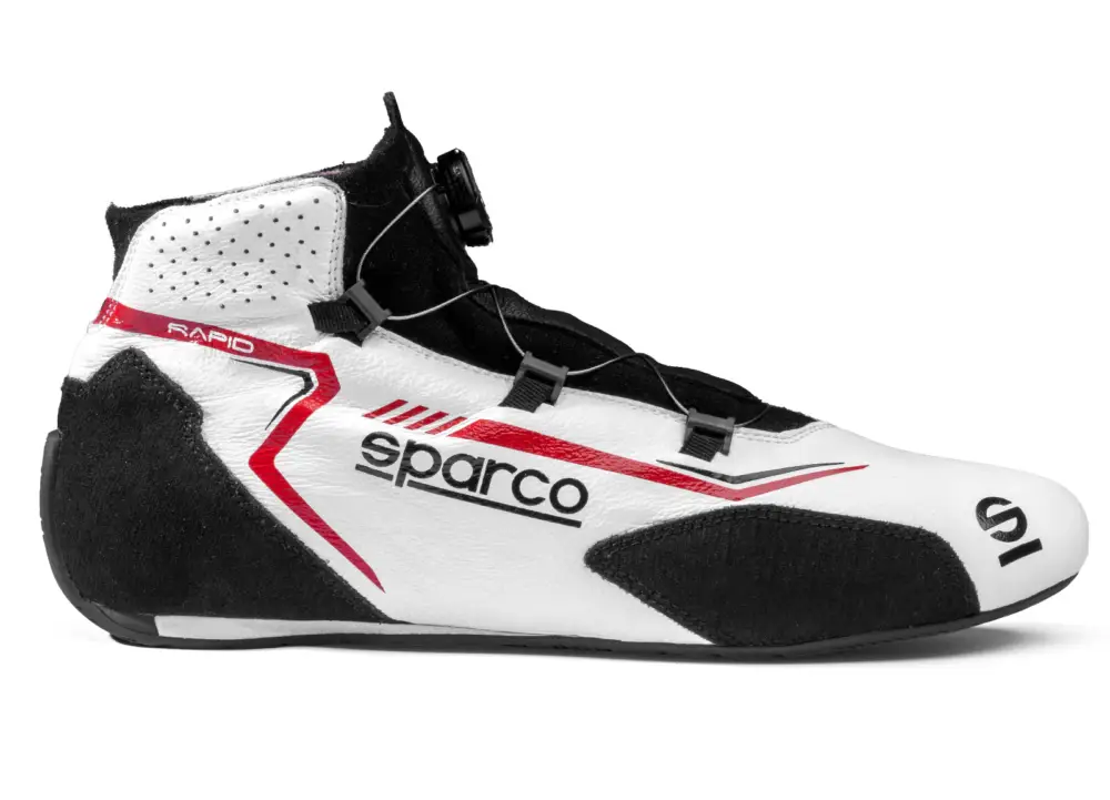 Závodní boty Sparco RAPID s otočným mechanismem zapínání, s homologací FIA, barva bílo-červená, velikost 38 Cenově Výhodný
