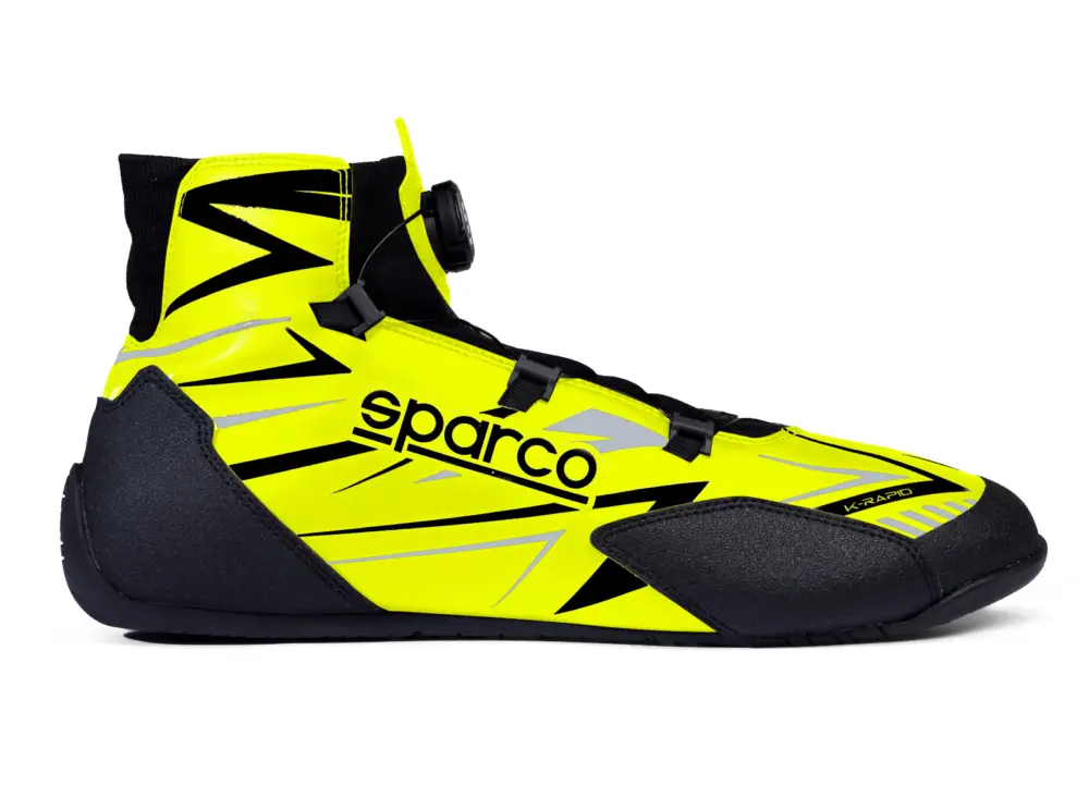 Kartingové boty Sparco K-RAPID s otočným mechanismem zapínání, s homologací FIA, barva žluto-černá, velikost 45 Novinka