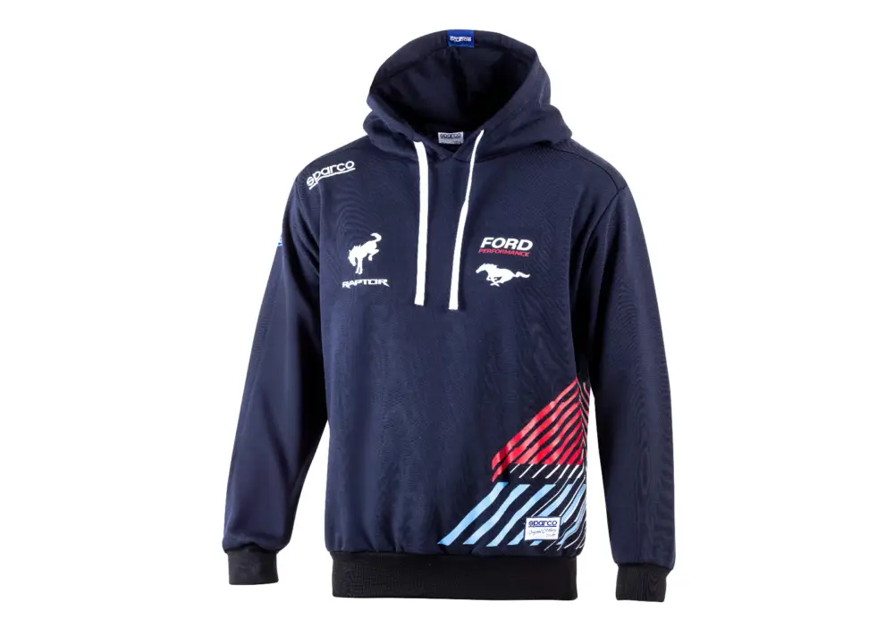 Levný Sparco mikina přes hlavu s kapucí Ford Performance, barva modrá, velikost XS