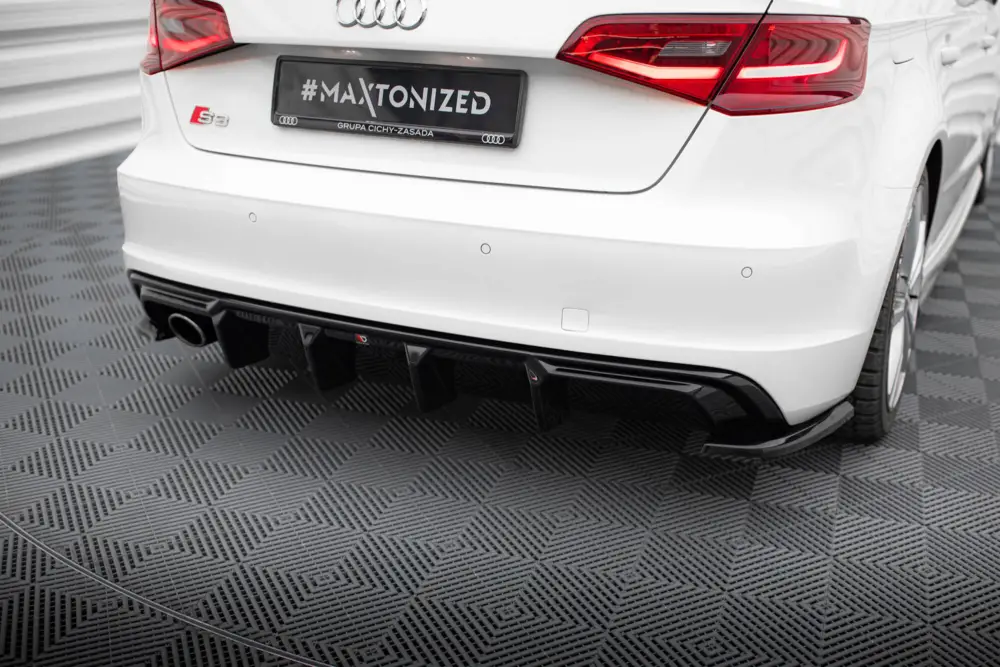 Maxton Design vložka zadního nárazníku pro Audi A3 8V, černý lesklý plast ABS, S-Line Sportback, verze s jednoduchou koncovkou na jedné straně Top Prodej
