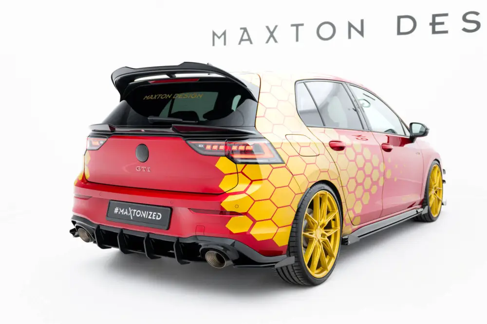 Odeslání Ihned Maxton Design "Street Pro" difuzor zadního nárazníku v.2 pro Volkswagen Golf GTI Mk8 Facelift, plast ABS bez povrchové úpravy, Clubsport, s černou a červenou linkou