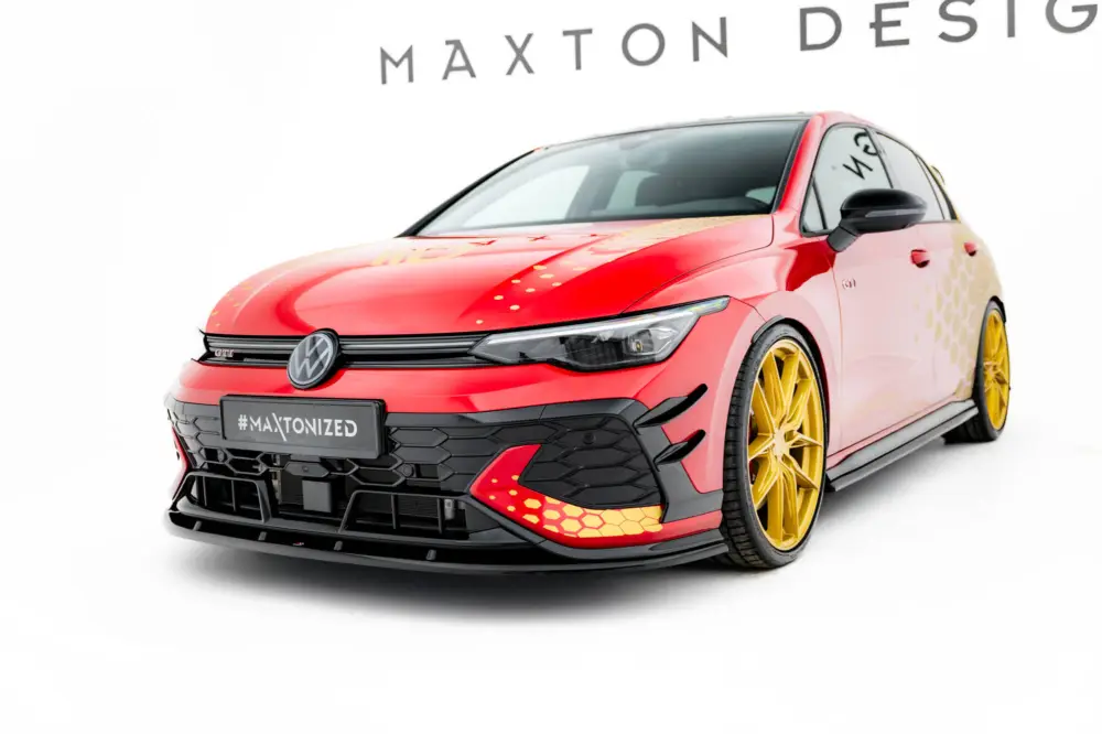 Novinka Maxton Design spoiler pod přední nárazník ver.2 pro Volkswagen Golf GTI Mk8 Facelift, černý lesklý plast ABS, Clubsport