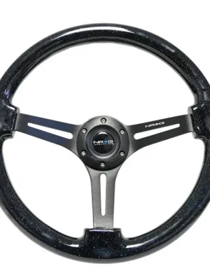 NRG Innovations sportovní dřevěný volant Wood Grain se zahnutím, průměr 350 mm, barva černý se třpytkami a černým středem Značkový