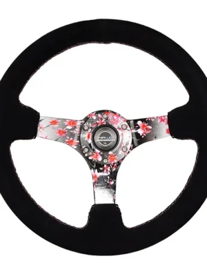 NRG sportovní volant Deep Dish 350mm s pevnými rameny, semiš, barva sakura Must-Have