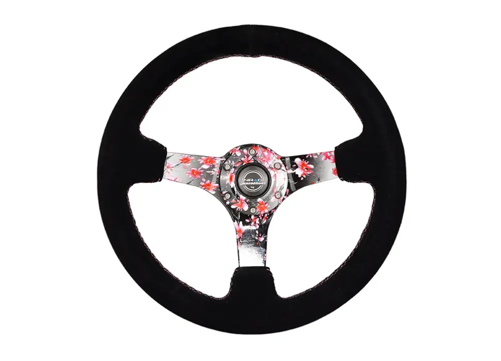NRG sportovní volant Deep Dish 350mm s pevnými rameny, semiš, barva sakura Must-Have
