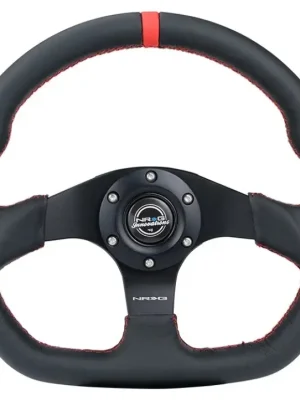 NRG Innovations sportovní kožený volant 024 Series s plochou spodní částí, barva černá s červeným středovým proužkem Akční Nabídka