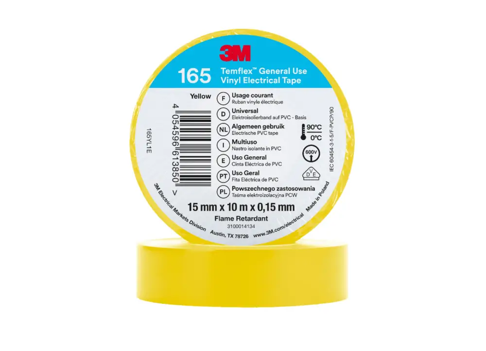 3M™ Temflex™ 165 víceúčelová vinylová elektroizolační páska 15 mm x 10 m x 0,15 mm, barva žlutá Cenově Výhodný
