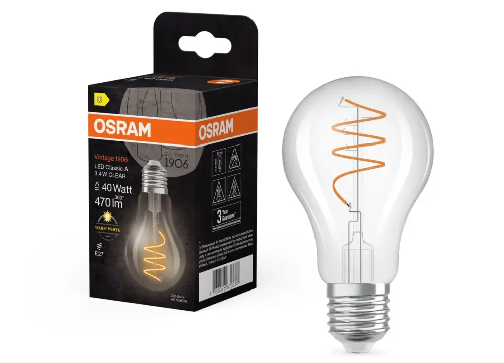 Ledvance čirá LED žárovka E27 3.4W VINTAGE CLASSIC A, teplá bílá Odeslání Ihned