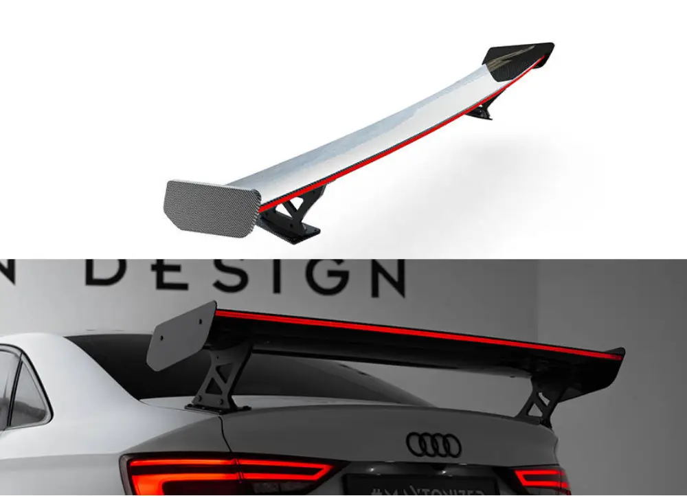 Originální Maxton Design zadní křídlo s LED světlem pro Audi S3 8V, 8V FL, pravý karbon, Sedan